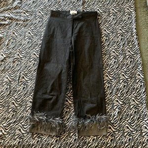 Cach'e Black Cropped Fringe Cuff Pants Womans sz 4